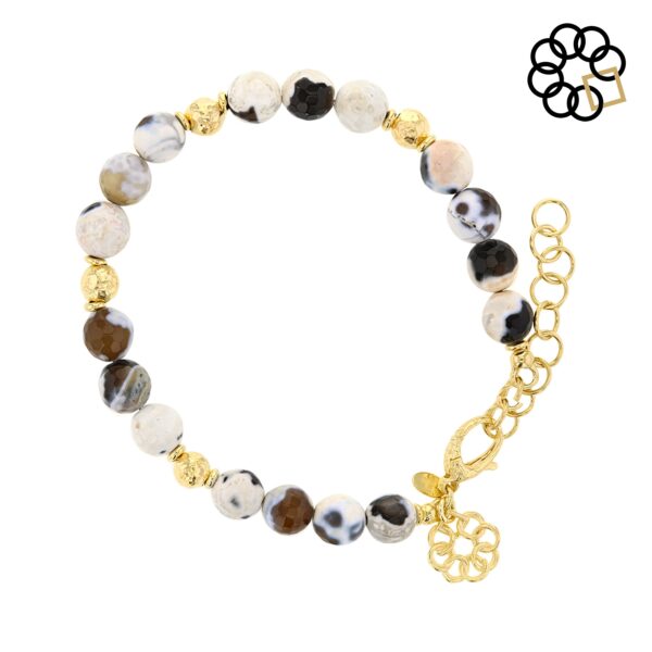 Beaded Adjustable Strand Bracelet with 18K Gold Plated Beads & Charm Dangle - Image 5