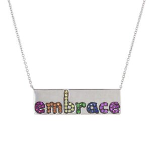 14k White Gold "Embrace" Bar Necklace with Sapphires