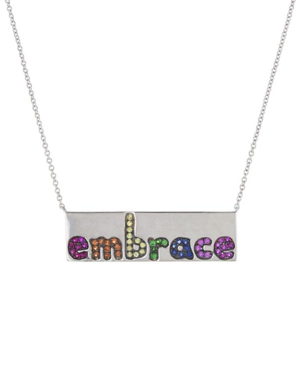 14k White Gold "Embrace" Bar Necklace with Sapphires