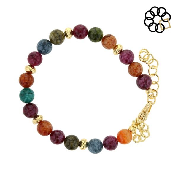 Beaded Adjustable Strand Bracelet with 18K Gold Plated Beads & Charm Dangle - Image 2