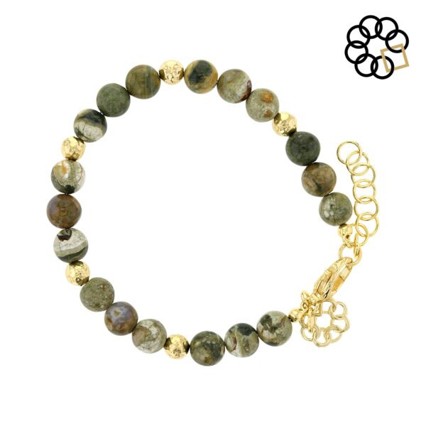 Beaded Adjustable Strand Bracelet with 18K Gold Plated Beads & Charm Dangle - Image 7