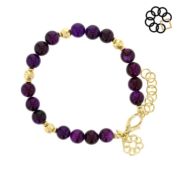 Beaded Adjustable Strand Bracelet with 18K Gold Plated Beads & Charm Dangle - Image 6