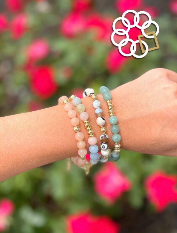 Beaded Adjustable Strand Bracelet with 18K Gold Plated Beads & Charm Dangle - Image 9
